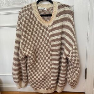 Altar'd State Tan and Cream Patterned Crewneck Sweater